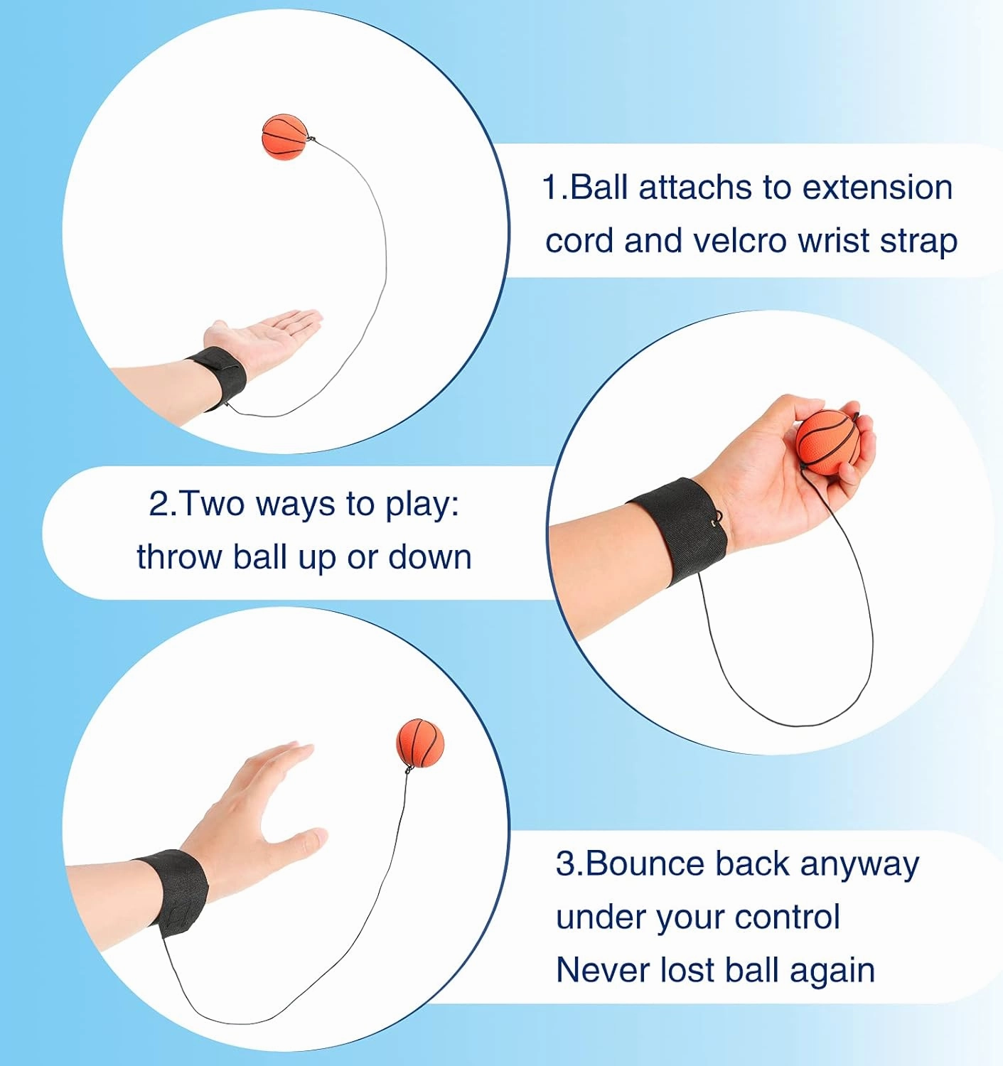 Skylety Wrist Return Ball Rubber Sport Ball with Strap and String Rebound Bouncy Balls Toy on Elastic String Toy for Teens Adults Wrist Exercise Play