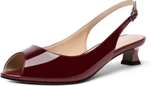 SKYSTERRY Womens Patent Slingback Buckle Peep Toe Wedding Cute Spool Low Heel Pumps Shoes 1.5 Inch
