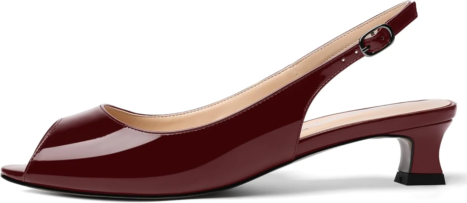 SKYSTERRY Womens Patent Slingback Buckle Peep Toe Wedding Cute Spool Low Heel Pumps Shoes 1.5 Inch