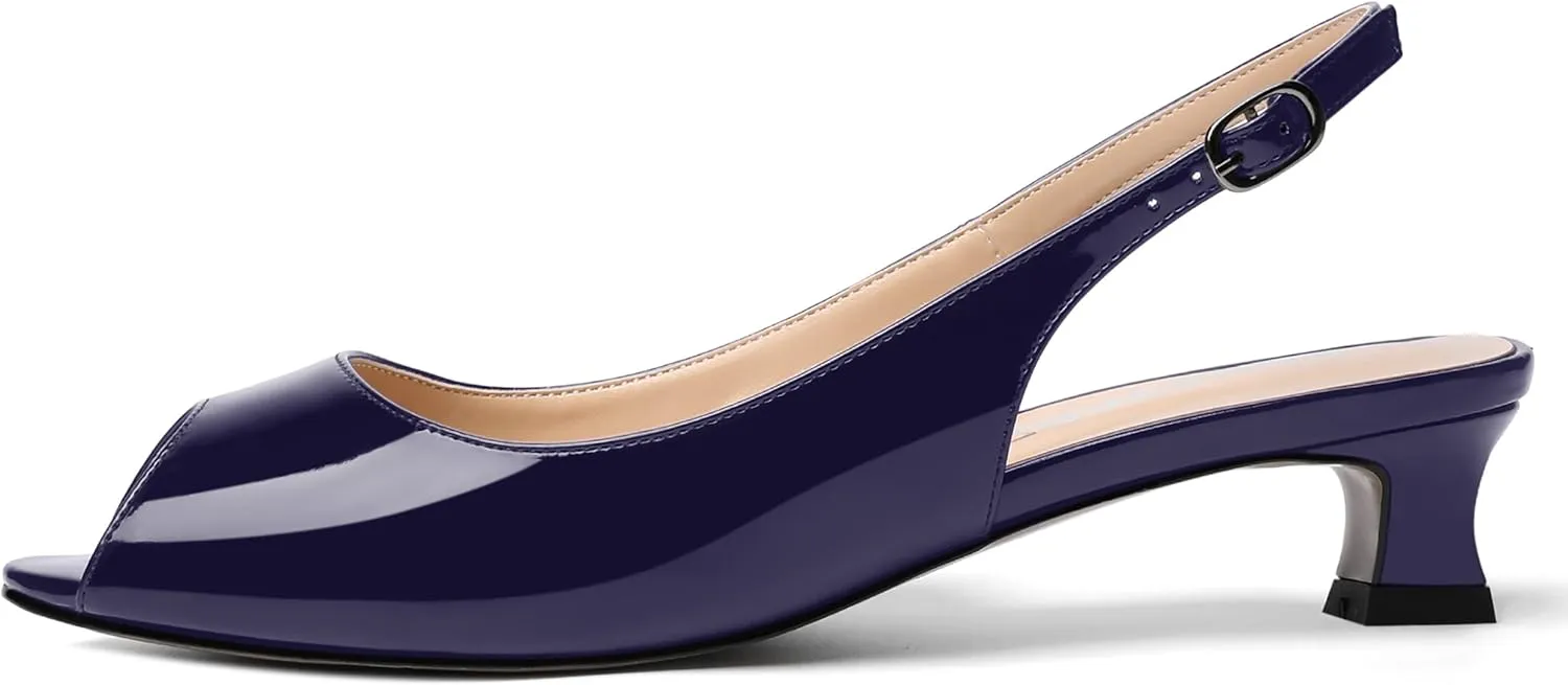 SKYSTERRY Womens Patent Slingback Buckle Peep Toe Wedding Cute Spool Low Heel Pumps Shoes 1.5 Inch