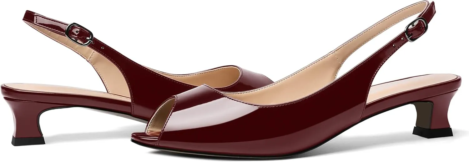 SKYSTERRY Womens Patent Slingback Buckle Peep Toe Wedding Cute Spool Low Heel Pumps Shoes 1.5 Inch