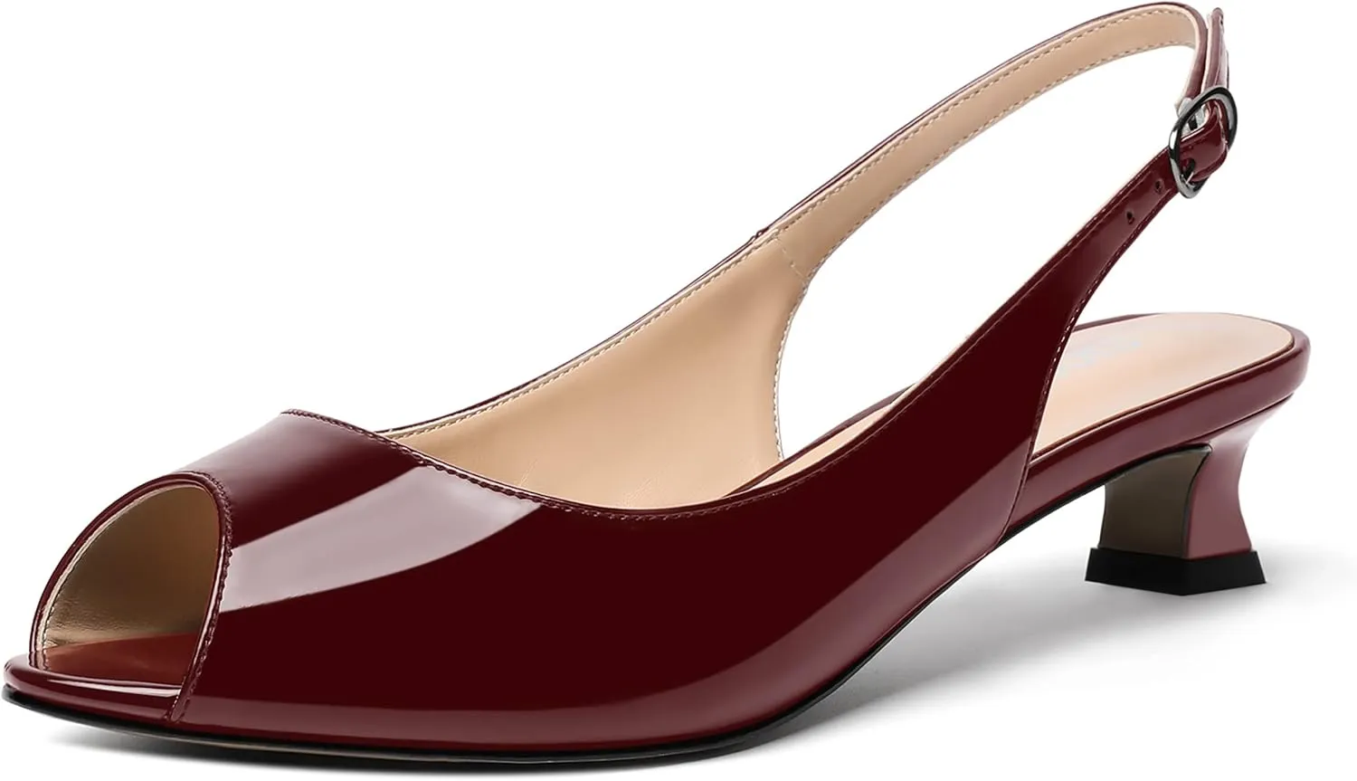 SKYSTERRY Womens Patent Slingback Buckle Peep Toe Wedding Cute Spool Low Heel Pumps Shoes 1.5 Inch