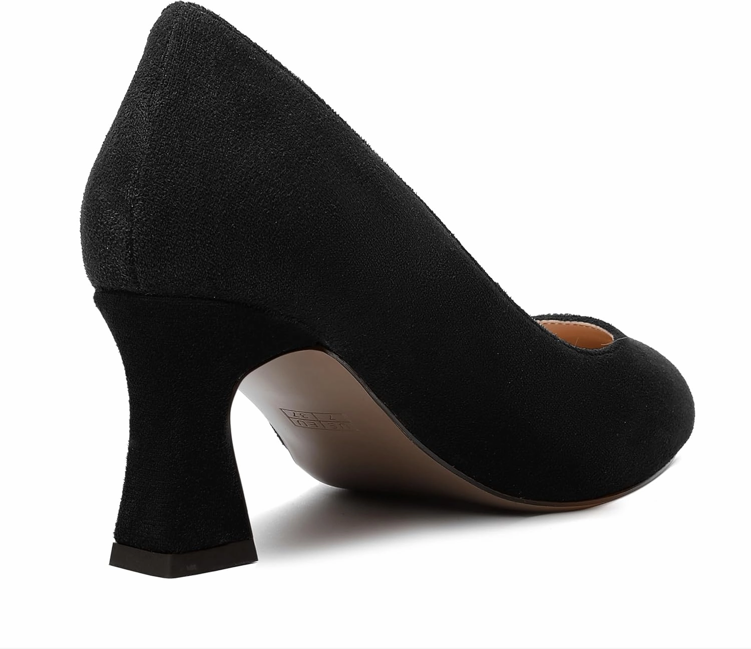 SKYSTERRY Womens Suede Slip On Round Toe Cute Evening Spool Mid Heel Pumps Shoes 2.5 Inch