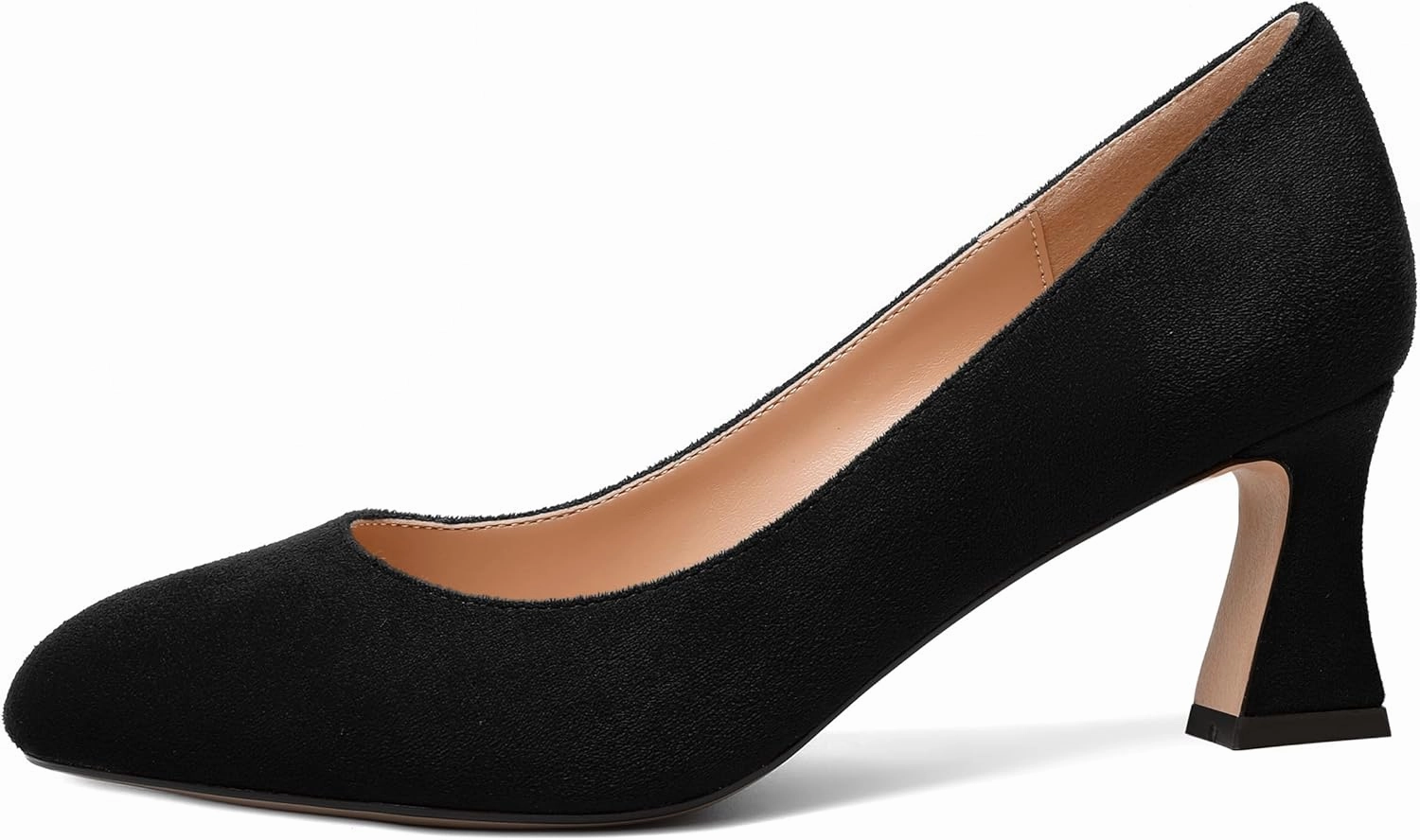SKYSTERRY Womens Suede Slip On Round Toe Cute Evening Spool Mid Heel Pumps Shoes 2.5 Inch