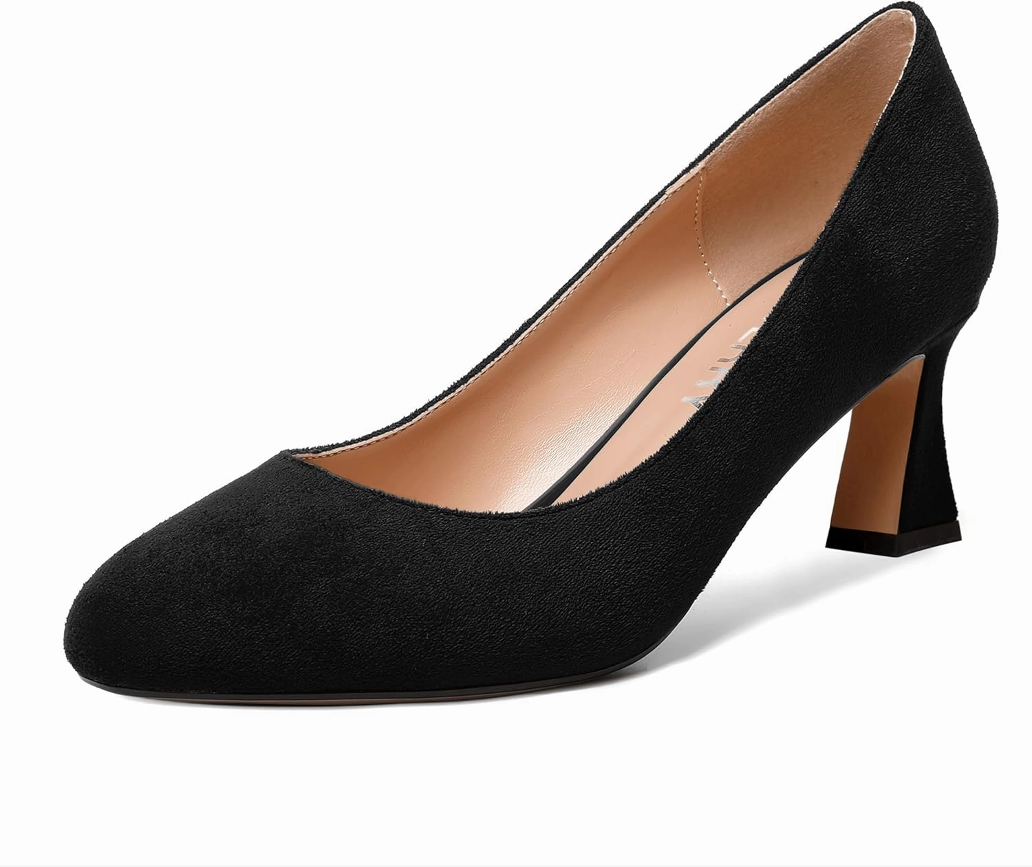 SKYSTERRY Womens Suede Slip On Round Toe Cute Evening Spool Mid Heel Pumps Shoes 2.5 Inch