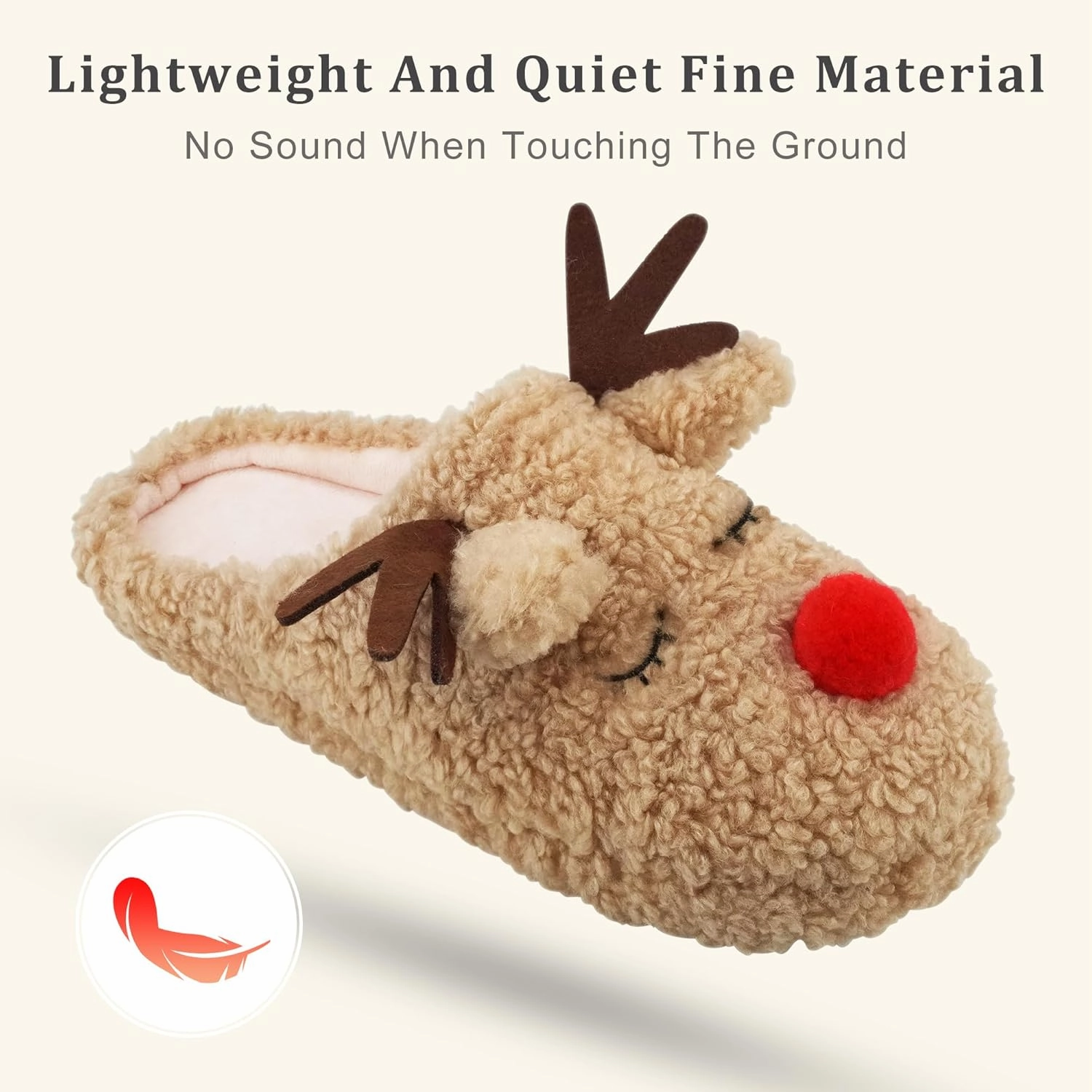 SKYWHEEL Women's Reindeer Slippers - Comfortable Plush Warm Non-Slip Slippers for Christmas, Family, Holiday, Winter, House, Indoor, Outdoor, Bedroom