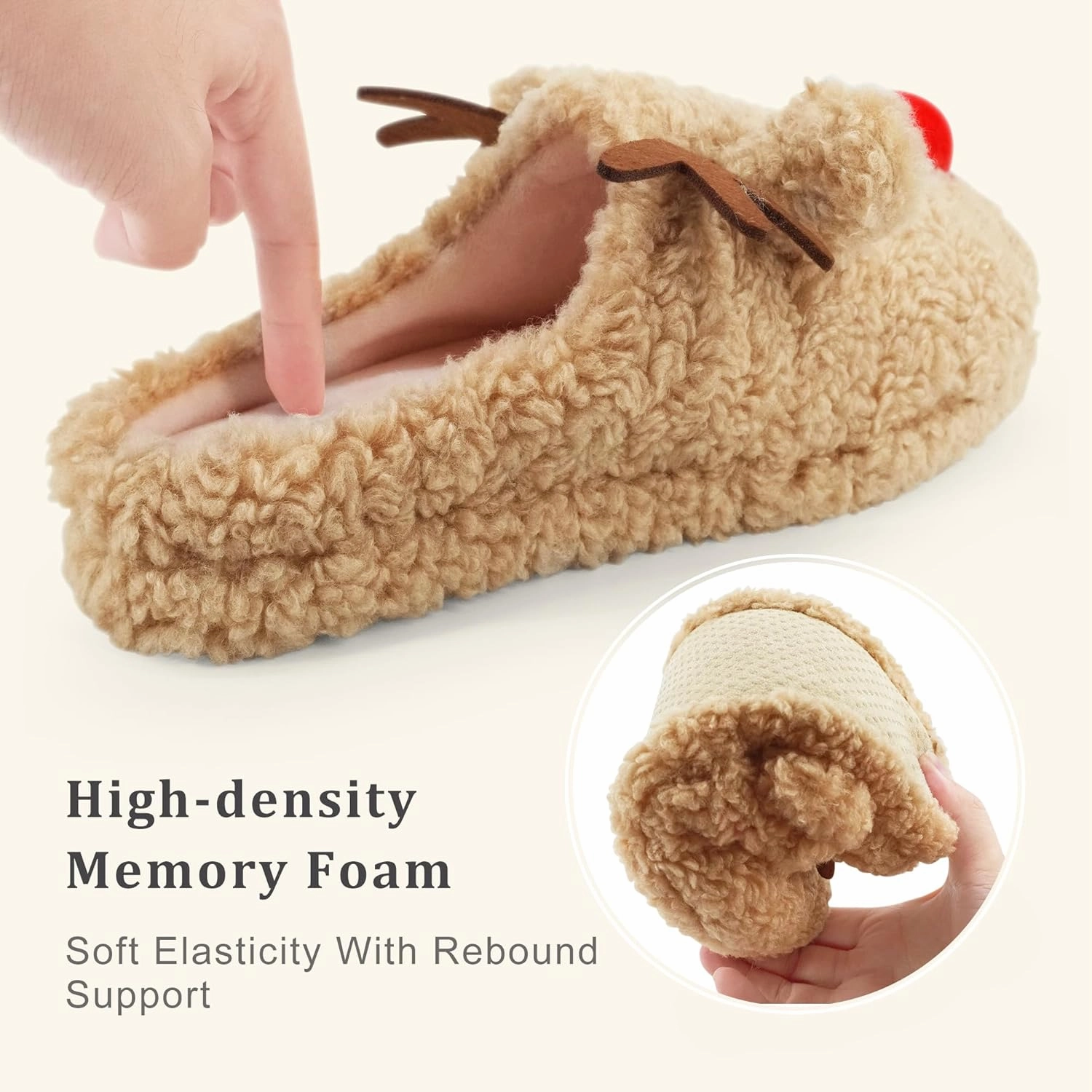 SKYWHEEL Women's Reindeer Slippers - Comfortable Plush Warm Non-Slip Slippers for Christmas, Family, Holiday, Winter, House, Indoor, Outdoor, Bedroom