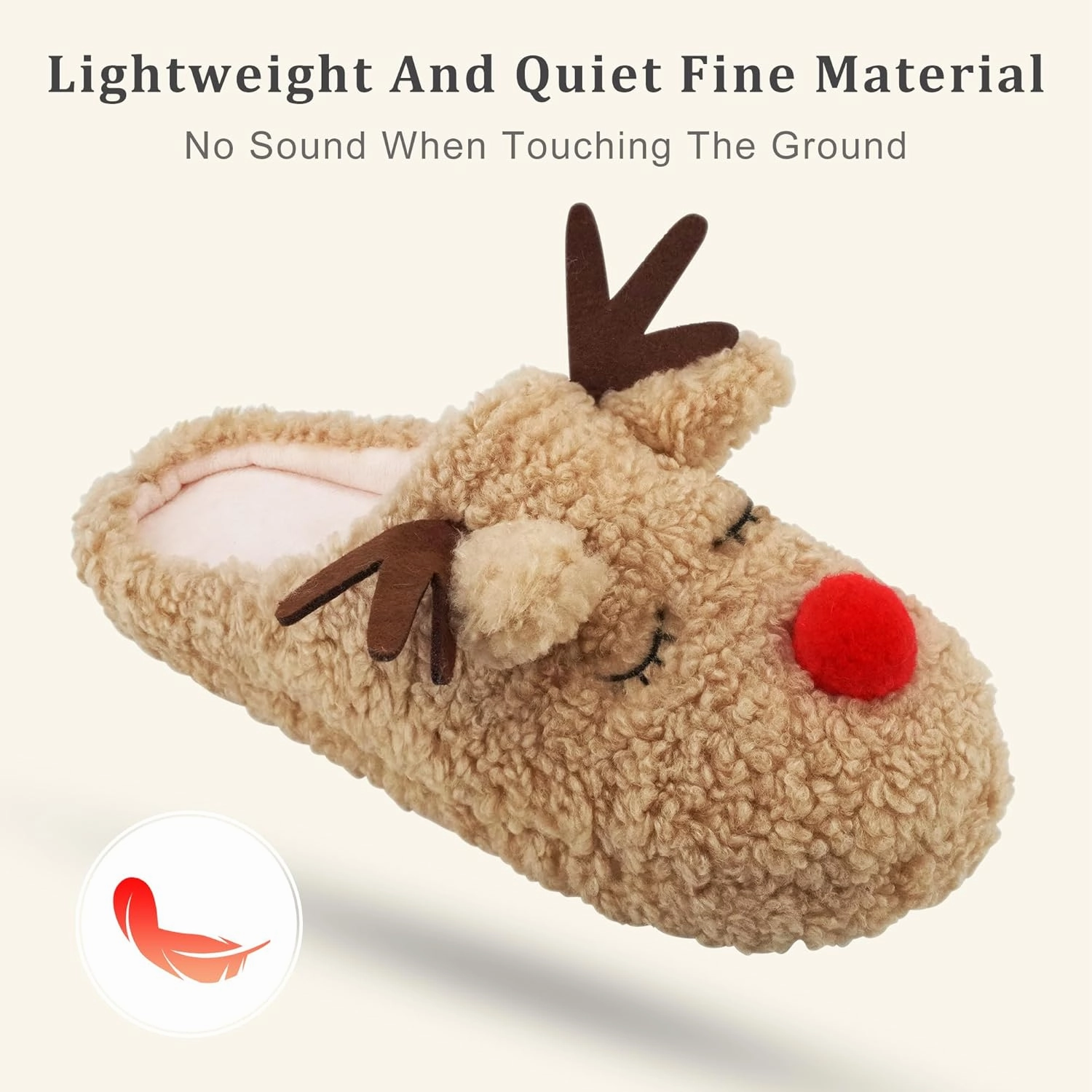 SKYWHEEL Women's Reindeer Slippers - Comfortable Plush Warm Non-Slip Slippers for Christmas, Family, Holiday, Winter, House, Indoor, Outdoor, Bedroom