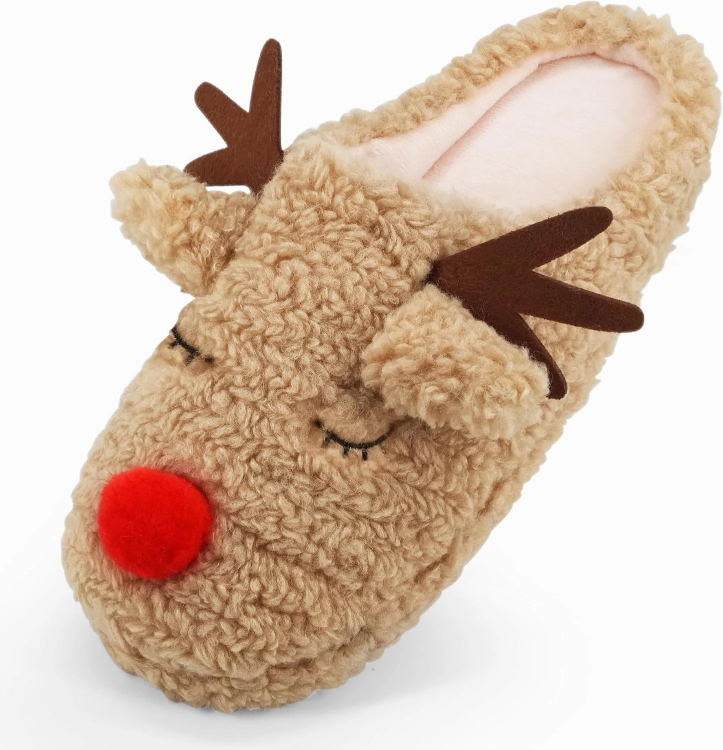 SKYWHEEL Women's Reindeer Slippers - Comfortable Plush Warm Non-Slip Slippers for Christmas, Family, Holiday, Winter, House, Indoor, Outdoor, Bedroom