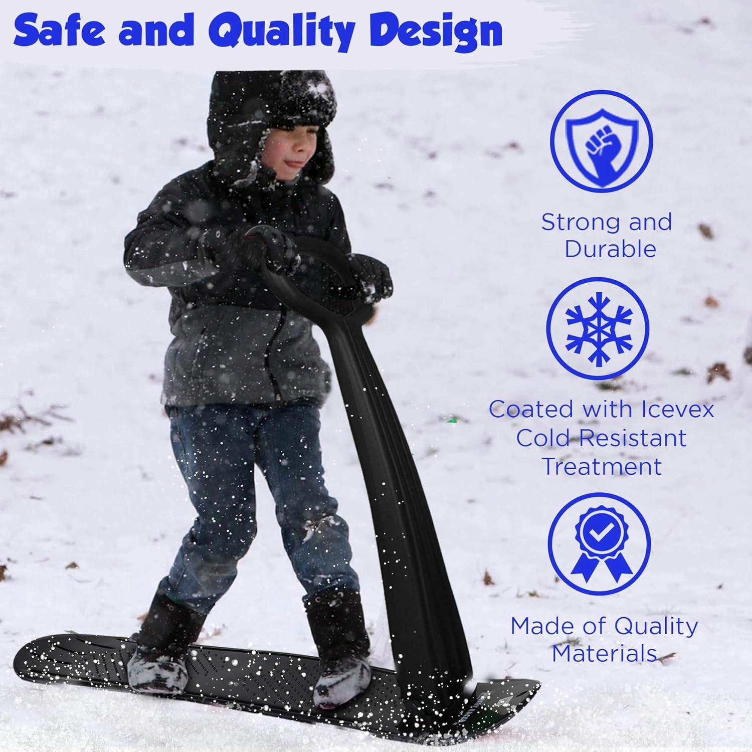 Slippery Racer Kid's Lightweight Compact Foldable Cold Resistant Downhill Outdoor Winter Ski Scooter Snow Sled for Children 4 Years and Up