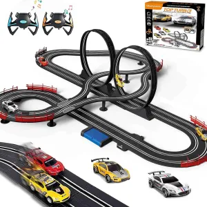 Slot Car Race Track for Boys and Kids 1:43 Scale Electric Powered Dual Racing with 4 Cars with Headlights Toy Big Track Sets Gift for Children 6  Years Old