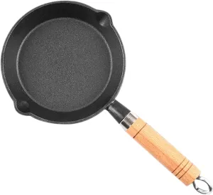 Small Portable Pan Coating Wood Handle Cast Iron Melting Pot Saucepan Ideal for Outdoor Cooking and Travel
