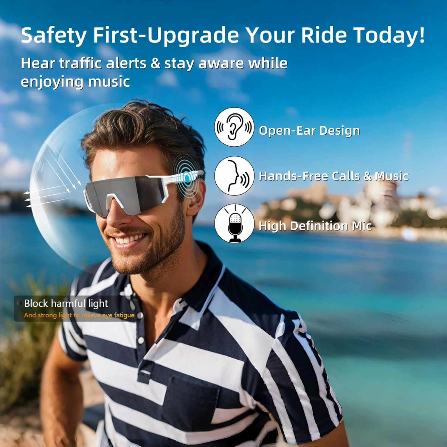 Smart Cycling Glasses with Bluetooth 5.4, 6H Battery, Magnetic Charging - UV400 Sports Sunglasses for Men/Women, Hands-Free Call/Music & Voice Assistant Activated gray