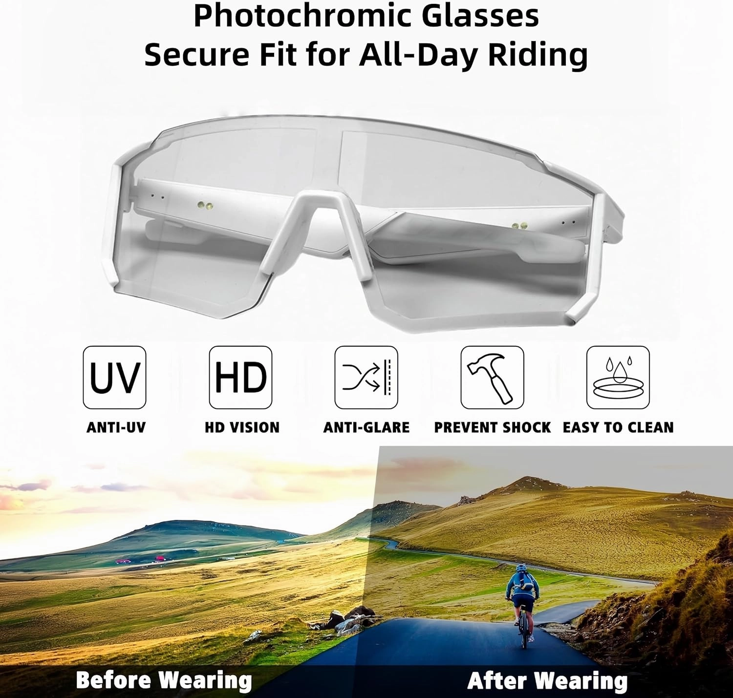 Smart Cycling Glasses with Bluetooth 5.4, 6H Battery, Magnetic Charging - UV400 Sports Sunglasses for Men/Women, Hands-Free Call/Music & Voice Assistant Activated gray