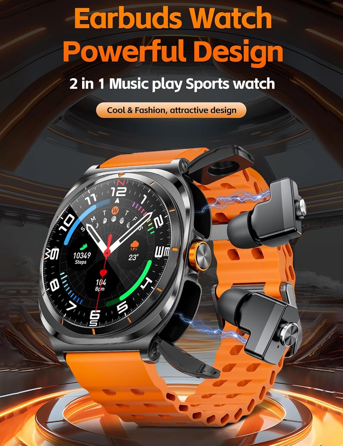 Smart Watch with Wireless Earbuds, Fitness Tracker Sports Watch, Compatible iPhone Android,Heart Rate Monitor, Sport Band Bluetooth Call Watches for Men 1.53" Steel Material Ultra-Thin Body