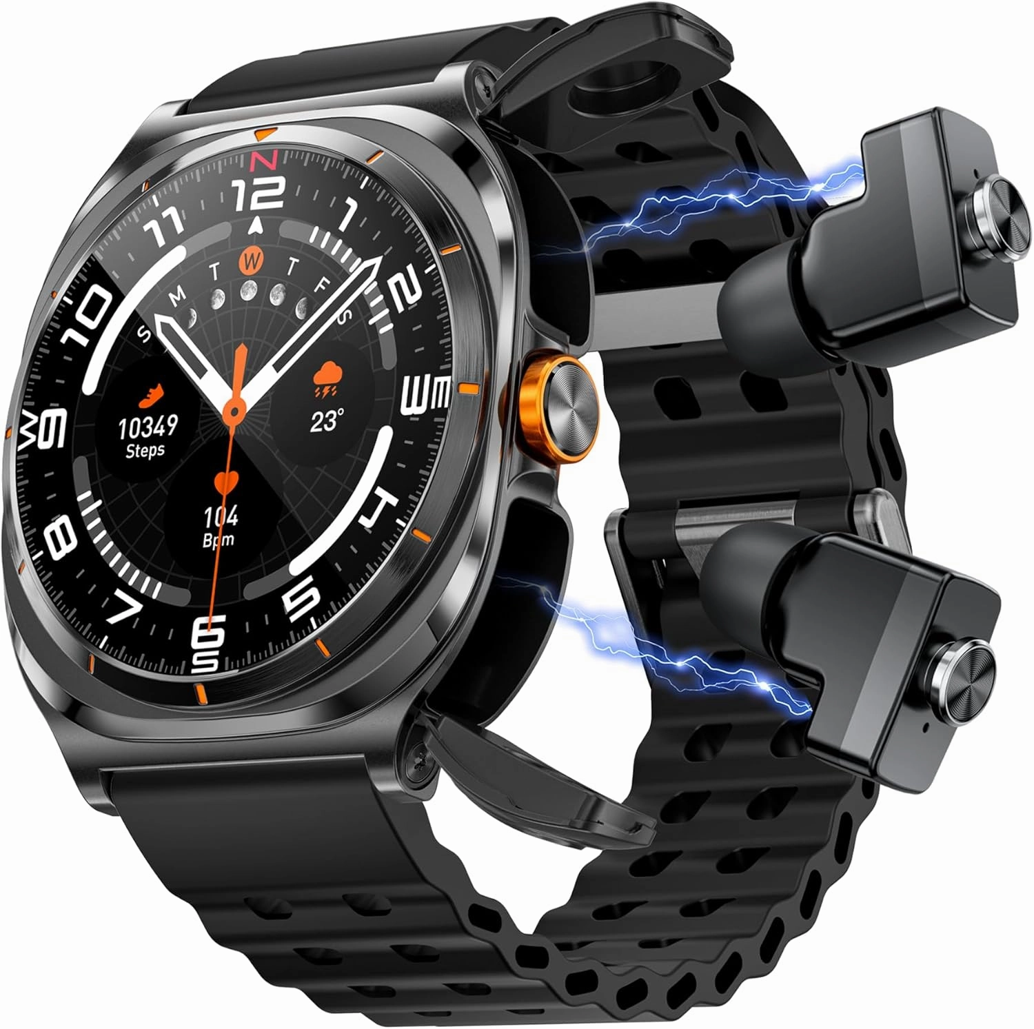 Smart Watch with Wireless Earbuds, Fitness Tracker Sports Watch, Compatible iPhone Android,Heart Rate Monitor, Sport Band Bluetooth Call Watches for Men 1.53" Steel Material Ultra-Thin Body