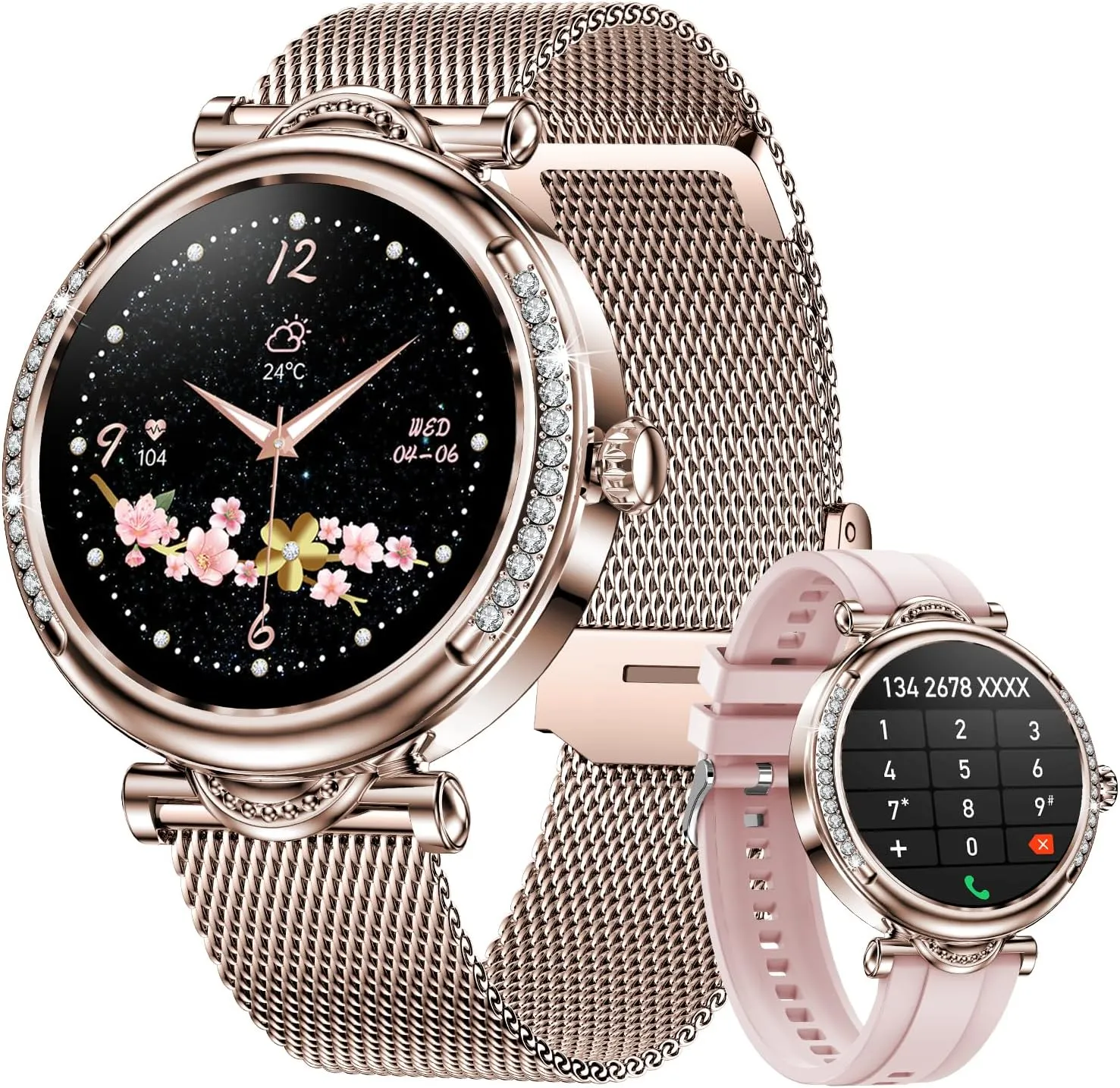 Smartwatch for Women (Answer/Make Call), Round Fitness Waterproof Smart Watch for Android iPhone Compatible Sport Watch with Heart Rate/Blood Oxygen/Sleep Monitor Activity Tracker(Gold)