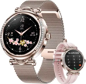 Smartwatch for Women (Answer/Make Call), Round Fitness Waterproof Smart Watch for Android iPhone Compatible Sport Watch with Heart Rate/Blood Oxygen/Sleep Monitor Activity Tracker(Gold)