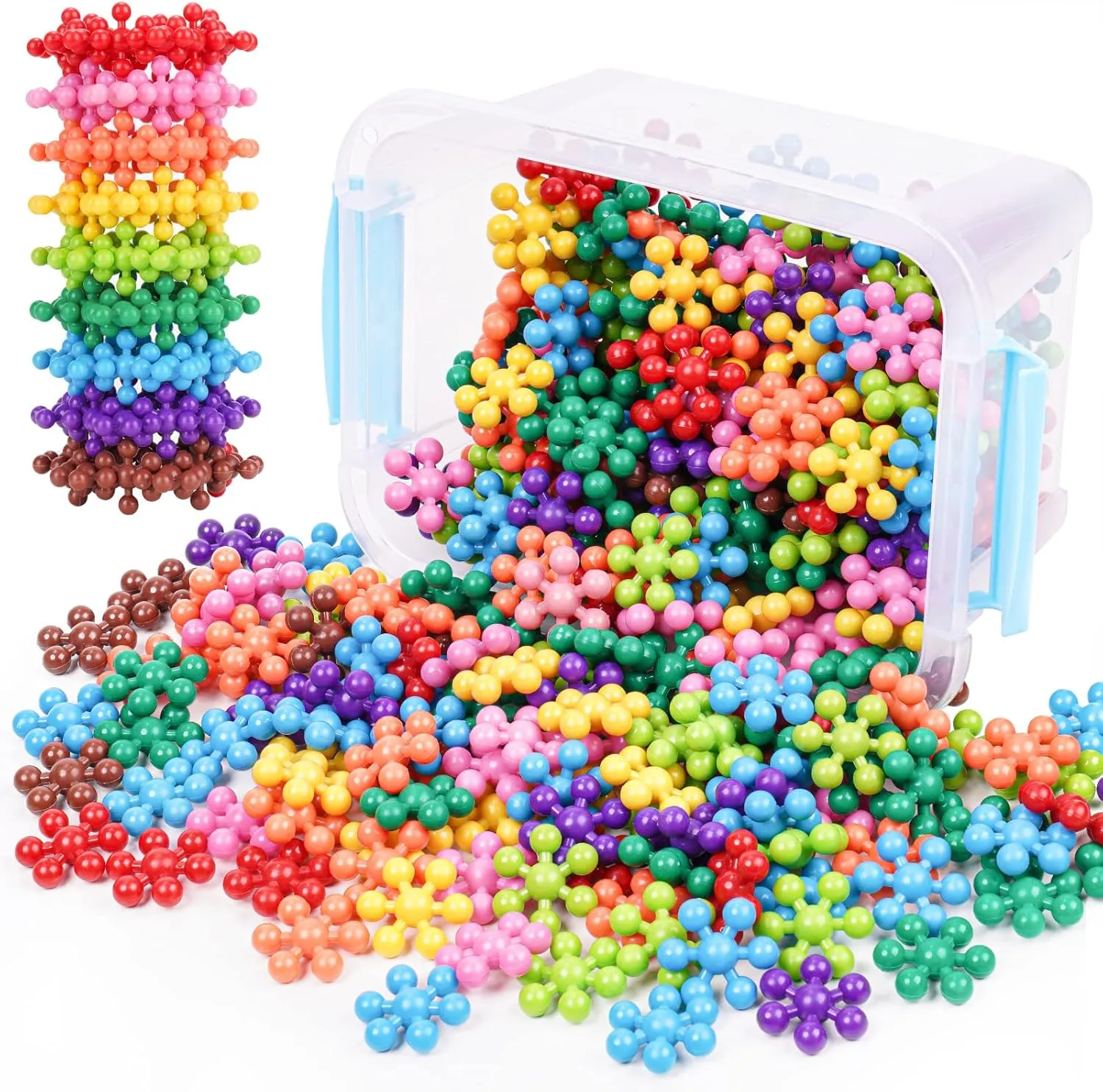 Snowflake Interlocking Building Block Educational Toy 300PCS for Kids Ages 3 , Multi-Color Solid Plastic Early Learning Creativity STEM Toy with Carrying Case Safe Material