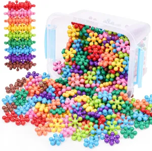 Snowflake Interlocking Building Block Educational Toy 300PCS for Kids Ages 3 , Multi-Color Solid Plastic Early Learning Creativity STEM Toy with Carrying Case Safe Material