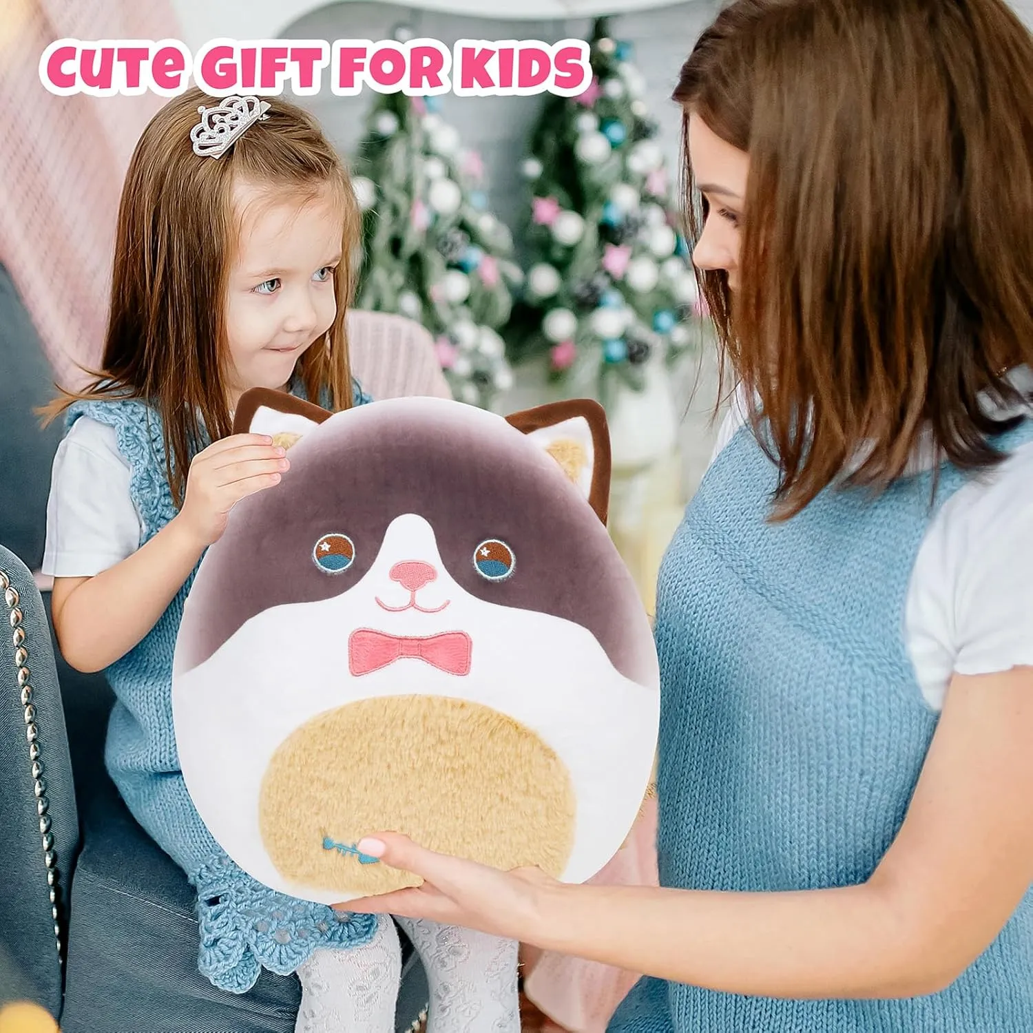 Snowshoe Cat Plush Pillow Cute Siamese Kitten Plush Toy Soft Cat Stuffed Animal Birthday Gifts for Kids Girls Boys