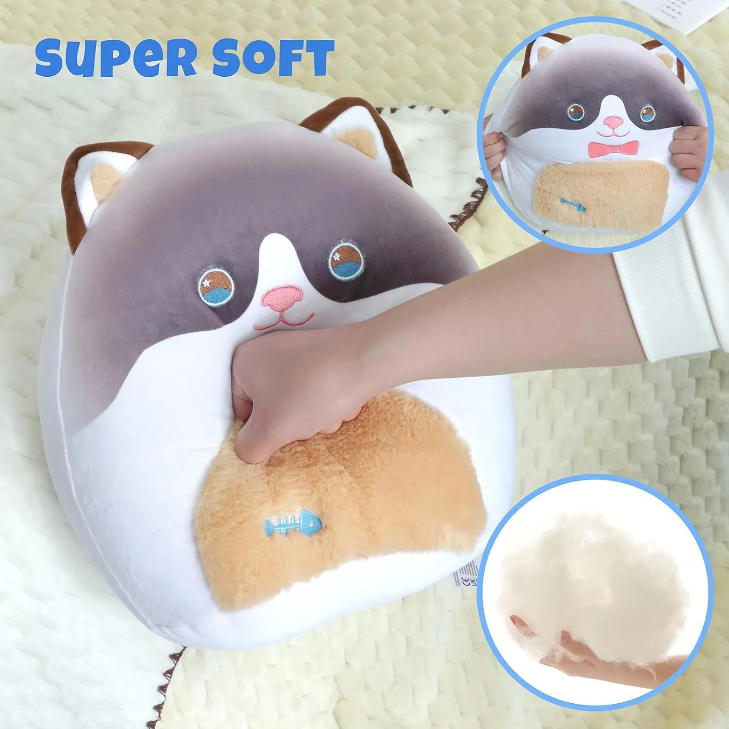 Snowshoe Cat Plush Pillow Cute Siamese Kitten Plush Toy Soft Cat Stuffed Animal Birthday Gifts for Kids Girls Boys