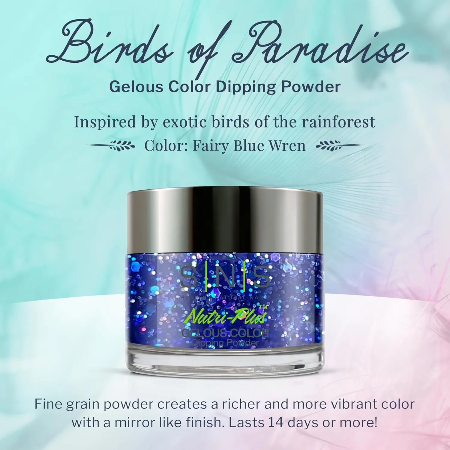 SNS Nail Dip Powder, Gelous Color Dipping Powder - Fairy Blue Wren (Purple/Violet, Navy, Glitter) - Long-Lasting Dip Nail Color Lasts up to 14 days - Low-Odor & No UV Lamp Required - 1 Oz
