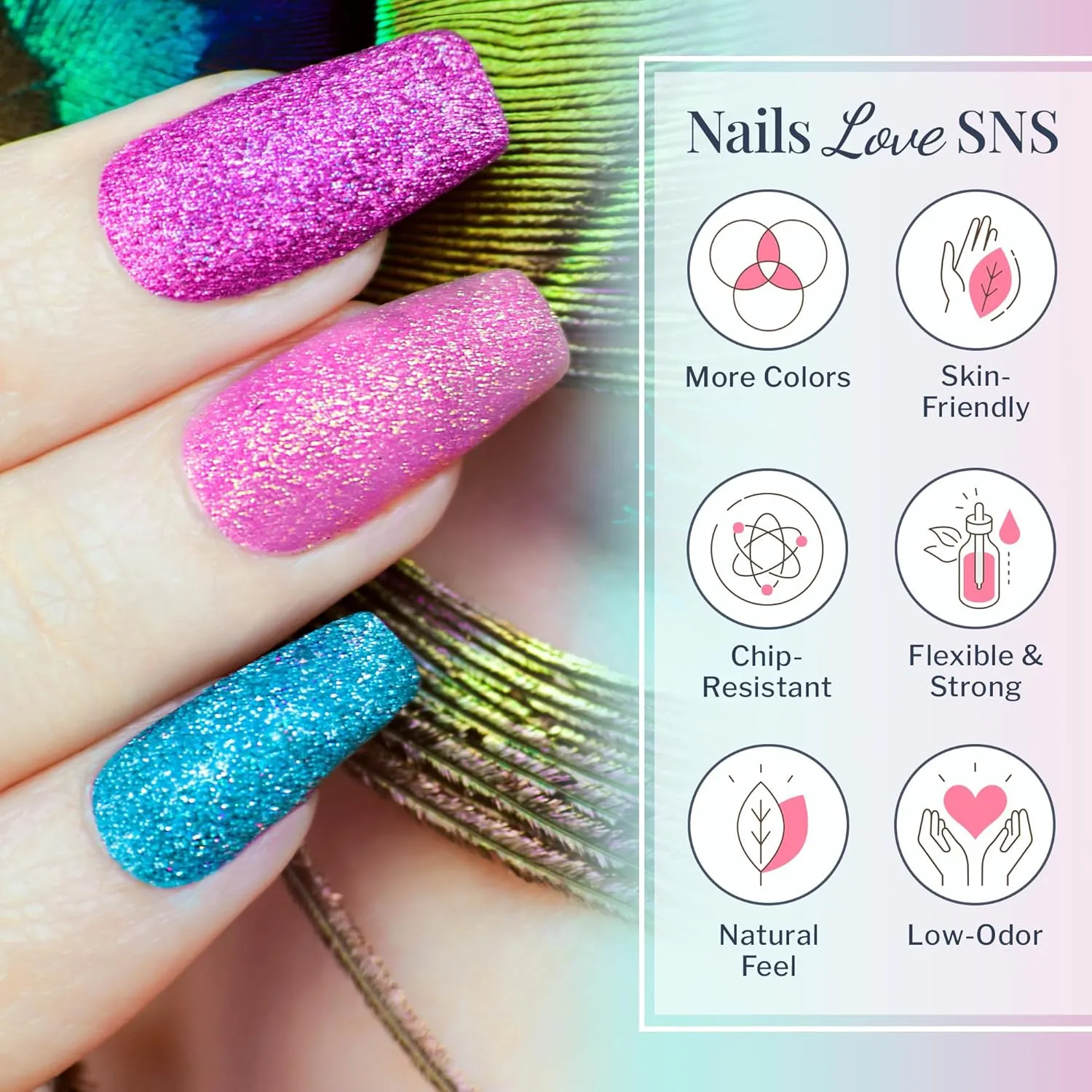 SNS Nail Dip Powder, Gelous Color Dipping Powder - Fairy Blue Wren (Purple/Violet, Navy, Glitter) - Long-Lasting Dip Nail Color Lasts up to 14 days - Low-Odor & No UV Lamp Required - 1 Oz