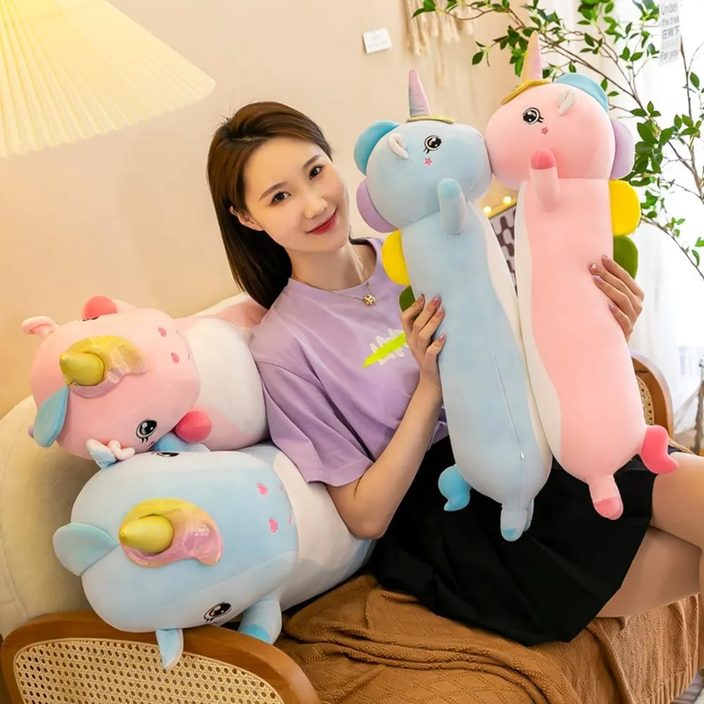 Soft Plush Long Unicorn Hugging Pillow, Kids Plush Toy Pillow Cute Unicorn Plushies Stuffed Animal Toy Gift for Kids and Girlfriend (Blue, 90cm/35.4in)
