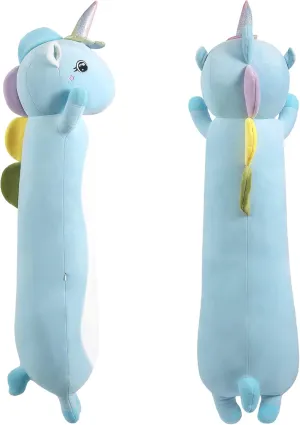 Soft Plush Long Unicorn Hugging Pillow, Kids Plush Toy Pillow Cute Unicorn Plushies Stuffed Animal Toy Gift for Kids and Girlfriend (Blue, 90cm/35.4in)