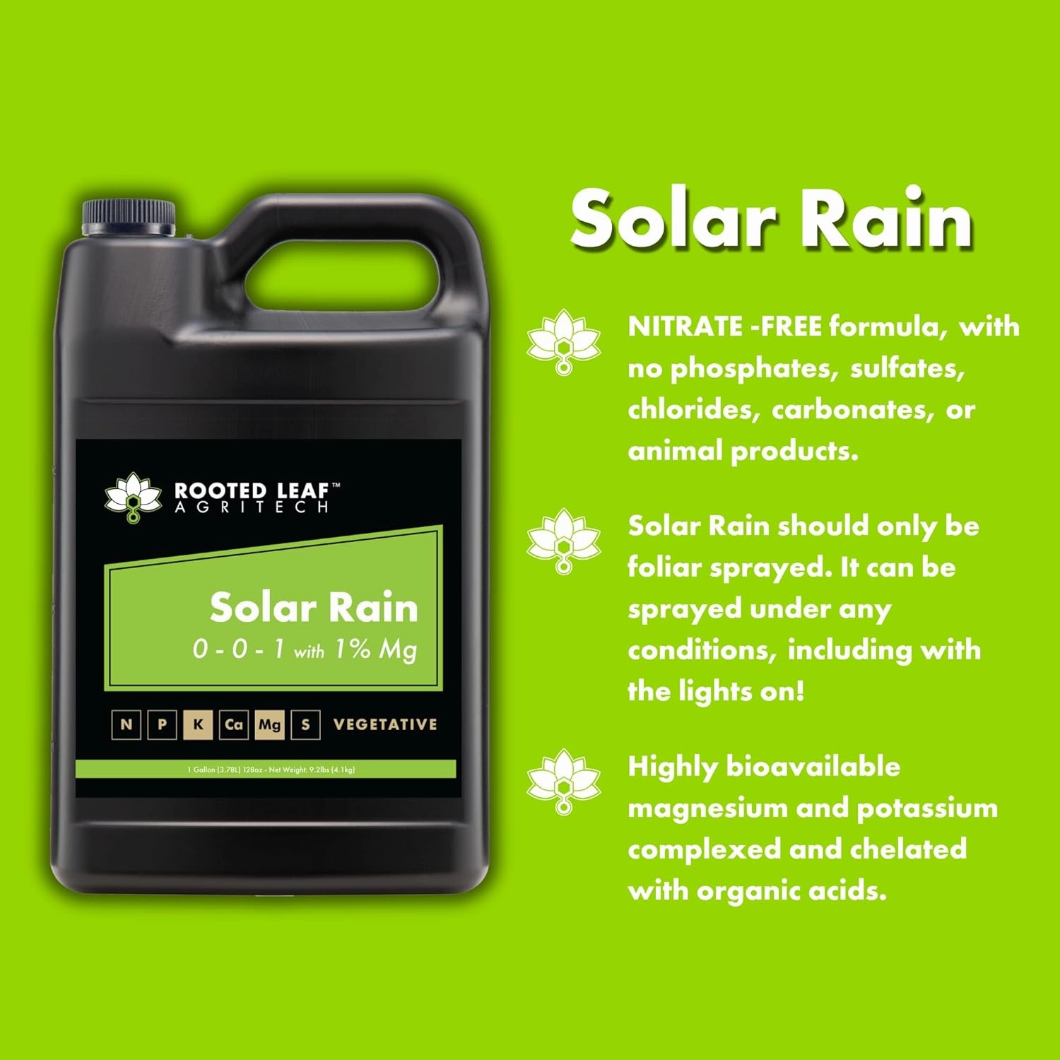 Solar Rain - Carbon Based Magnesium Foliar Spray Concentrate Nutrients That are 100% Bioavailable for Garden Vegetables Grass Cactus Lawns Potted Trees Bamboo Succulents - Quart