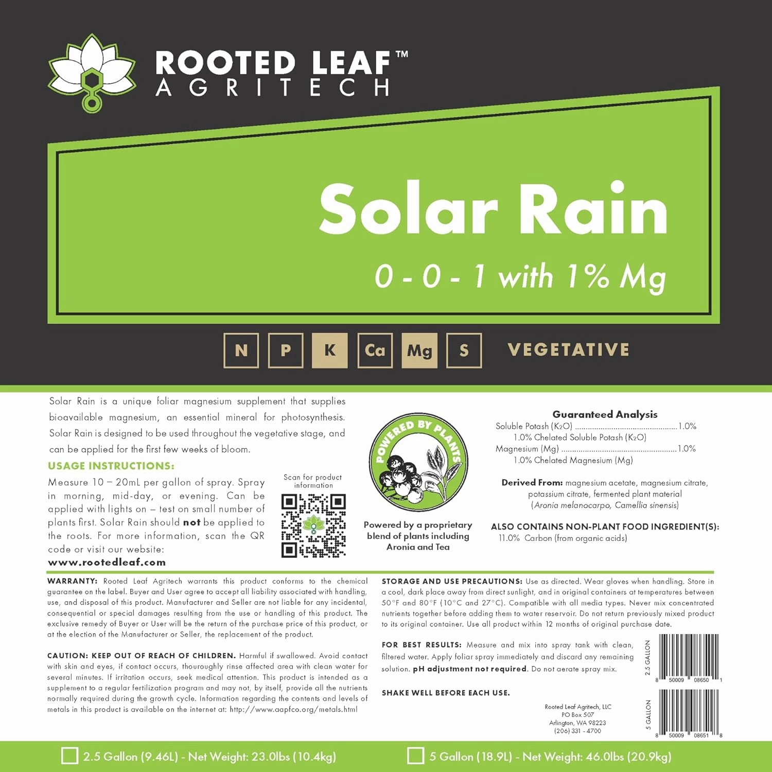 Solar Rain - Carbon Based Magnesium Foliar Spray Concentrate Nutrients That are 100% Bioavailable for Garden Vegetables Grass Cactus Lawns Potted Trees Bamboo Succulents - Quart
