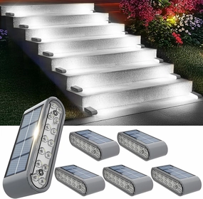 Solar Step Lights for Outside, 6-Pack Stair Light Outdoor Waterproof IP67, 14 LED Cool White Light Solar Powered Lighting for Steps, Stairs, Deck, Patio, Walkway, Front Porch Decor