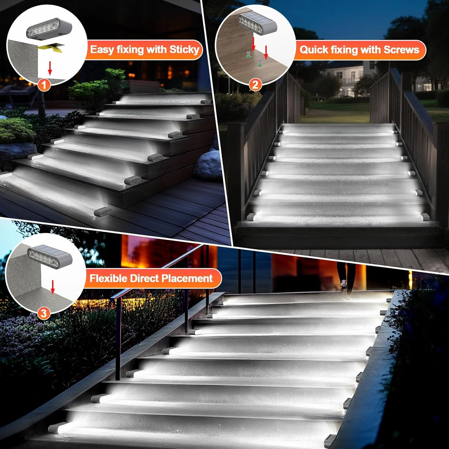 Solar Step Lights for Outside, 6-Pack Stair Light Outdoor Waterproof IP67, 14 LED Cool White Light Solar Powered Lighting for Steps, Stairs, Deck, Patio, Walkway, Front Porch Decor