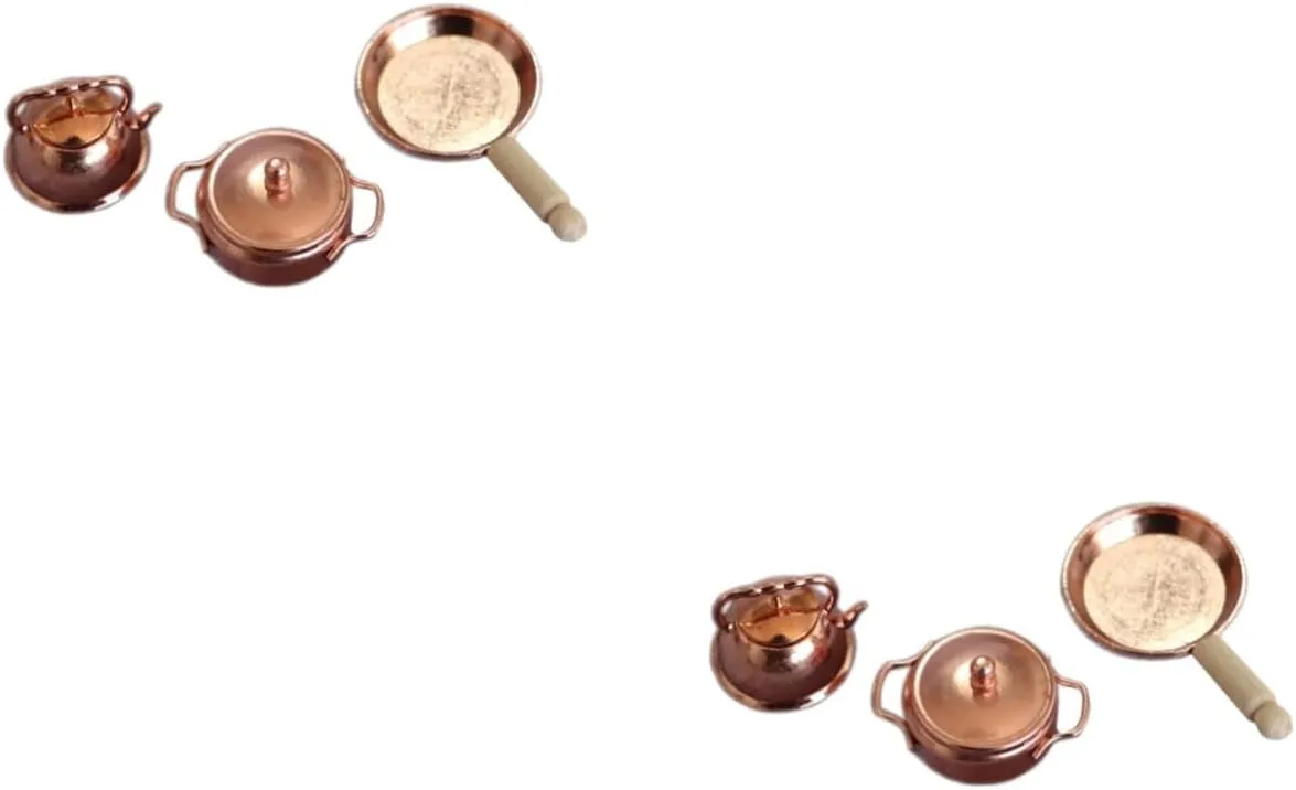 Sosoport 3sets 1:12 Miniature Pot Pan Kettle Dollhouse Kitchen Set Mini Cooking Accessories Littledollhouse Decor 3pcs*3