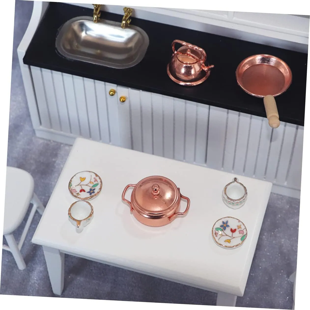 Sosoport 3sets 1:12 Miniature Pot Pan Kettle Dollhouse Kitchen Set Mini Cooking Accessories Littledollhouse Decor 3pcs*3