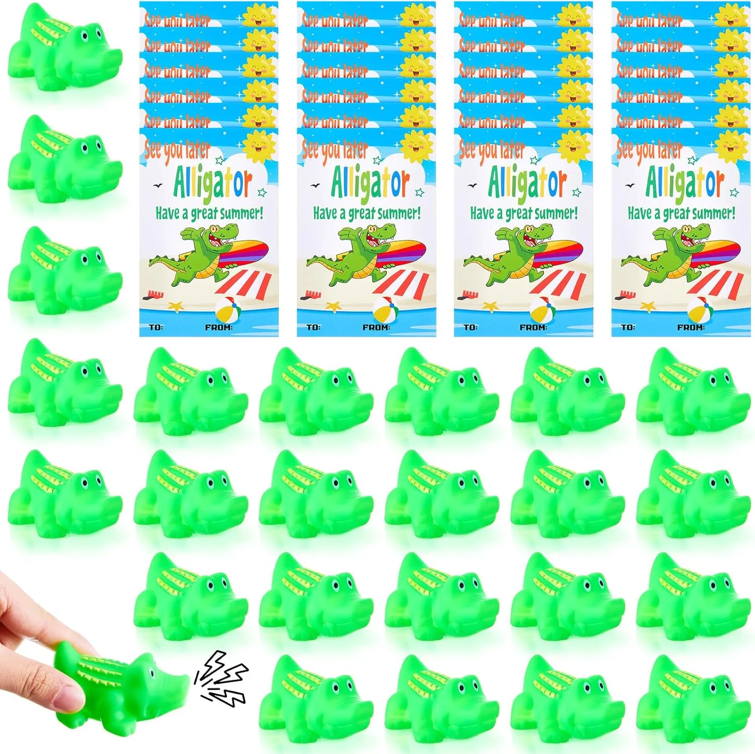 Sotiff 24 Sets Plastic Alligator Toy Rubber Crocodile Toy with Gift Cards Small Alligator Toys for School Students Kids Summer Supplies Party Favors