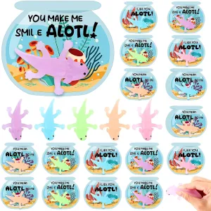 Spakon 30 Set Axolotl Gifts Party Favor for Kids Axolotl Sensory Fidget Toys with Cards Birthday Party Supplies for Girls Boys Stress Relief Amphibian Themed Game Prizes