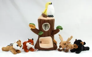 Special Edition Plush Treehouse with Animals - Tree Stump   Five (5) Stuffed Forest Animals (Fox, Elk, Bird, Black Bear, and Chipmunk)