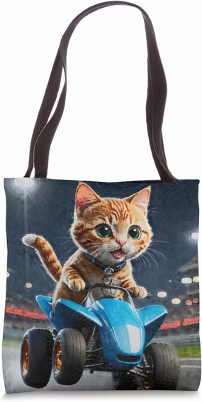 Speedy Whiskers - Racing Cat on ATV Tote Bag