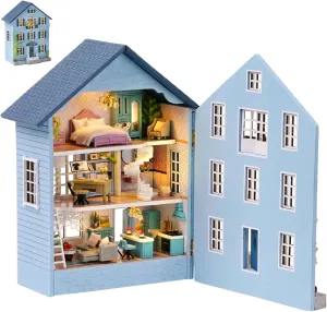 Spilay Dollhouse DIY Miniature Wooden Furniture Kit,Mini Handmade Doll House with LED,1:24 Scale Creative Woodcrafts Toys for Adult Friend Lover Birthday Gift D031