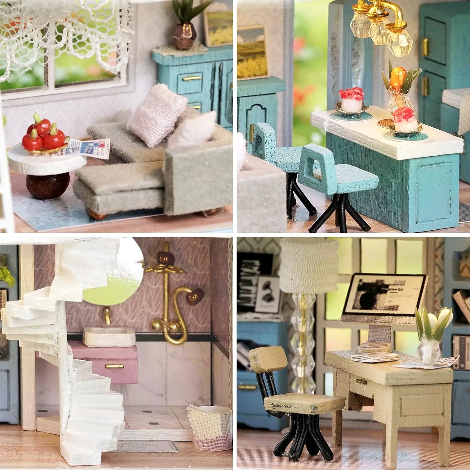 Spilay Dollhouse DIY Miniature Wooden Furniture Kit,Mini Handmade Doll House with LED,1:24 Scale Creative Woodcrafts Toys for Adult Friend Lover Birthday Gift D031