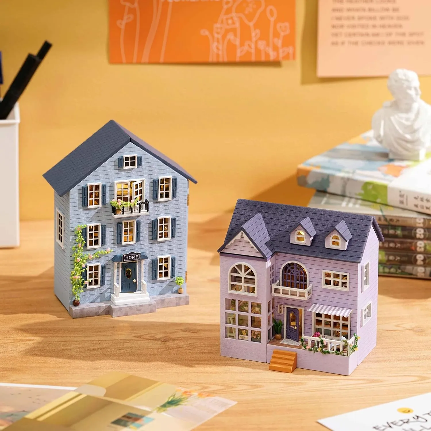 Spilay Dollhouse DIY Miniature Wooden Furniture Kit,Mini Handmade Doll House with LED,1:24 Scale Creative Woodcrafts Toys for Adult Friend Lover Birthday Gift D031