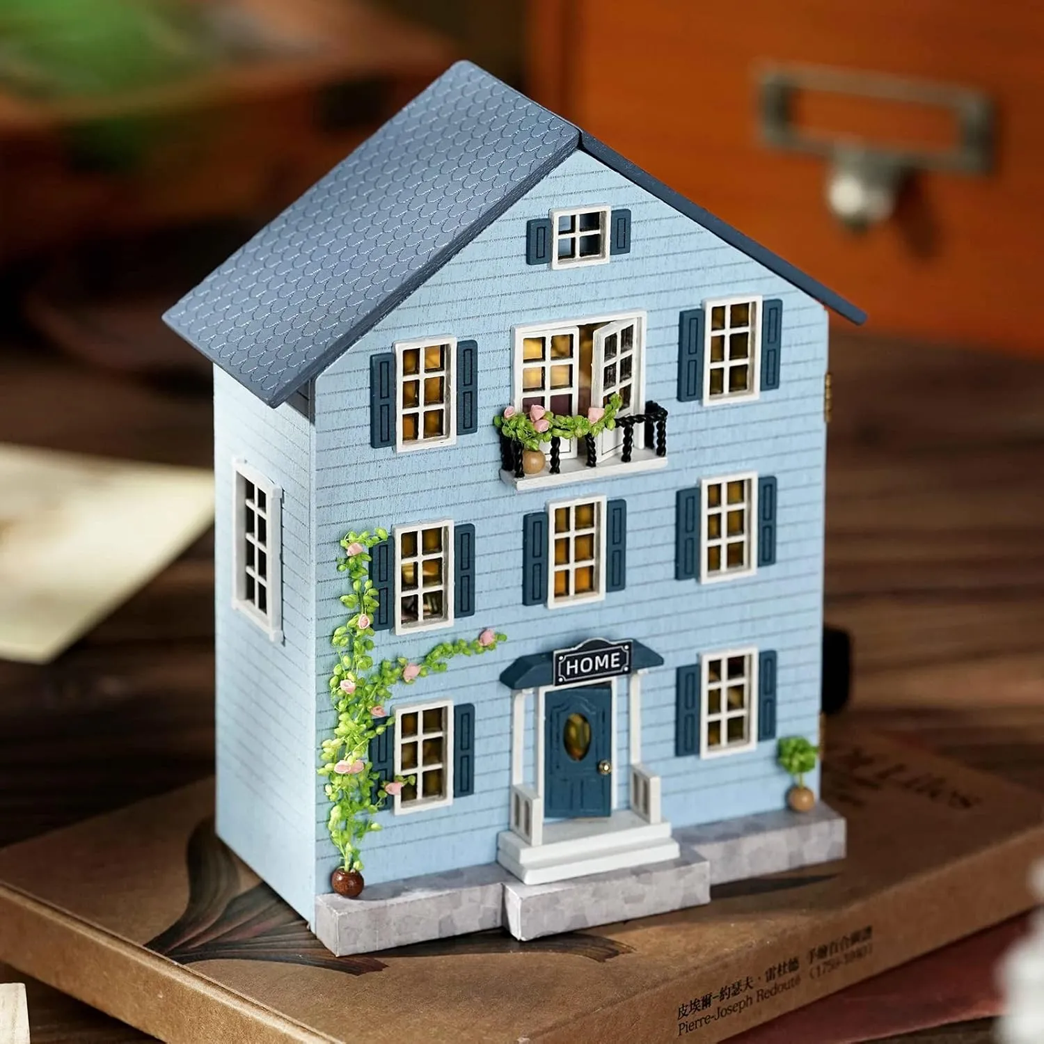Spilay Dollhouse DIY Miniature Wooden Furniture Kit,Mini Handmade Doll House with LED,1:24 Scale Creative Woodcrafts Toys for Adult Friend Lover Birthday Gift D031