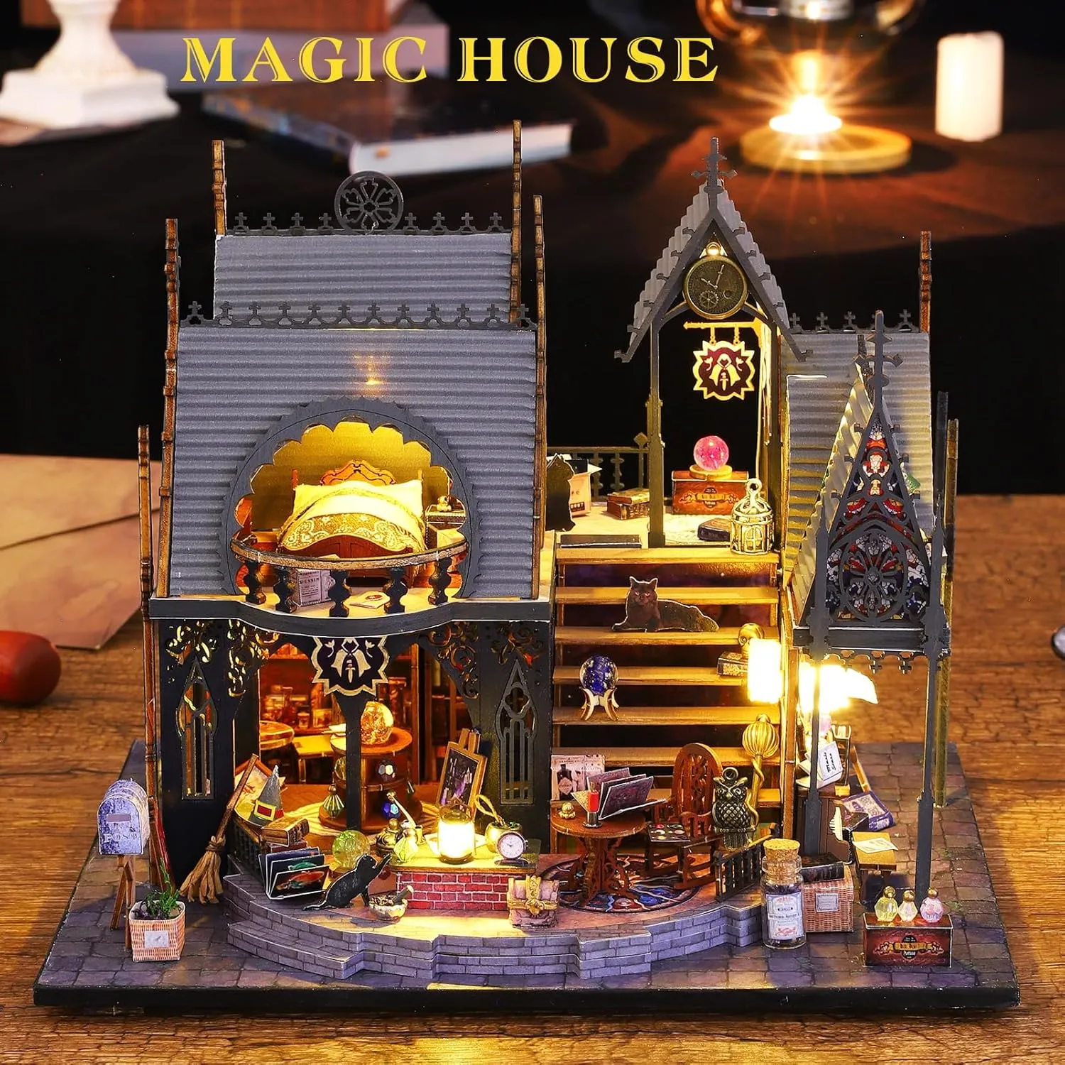 Spilay Dollhouse Miniature with Furniture,DIY Wooden Crafts Magic Doll House Mini Handmade Kit with Dust Proof Cover and Music Movement,1:24 Scale Creative Room Idea Gift for Friend Lover