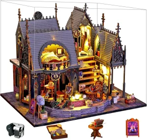 Spilay Dollhouse Miniature with Furniture,DIY Wooden Crafts Magic Doll House Mini Handmade Kit with Dust Proof Cover and Music Movement,1:24 Scale Creative Room Idea Gift for Friend Lover
