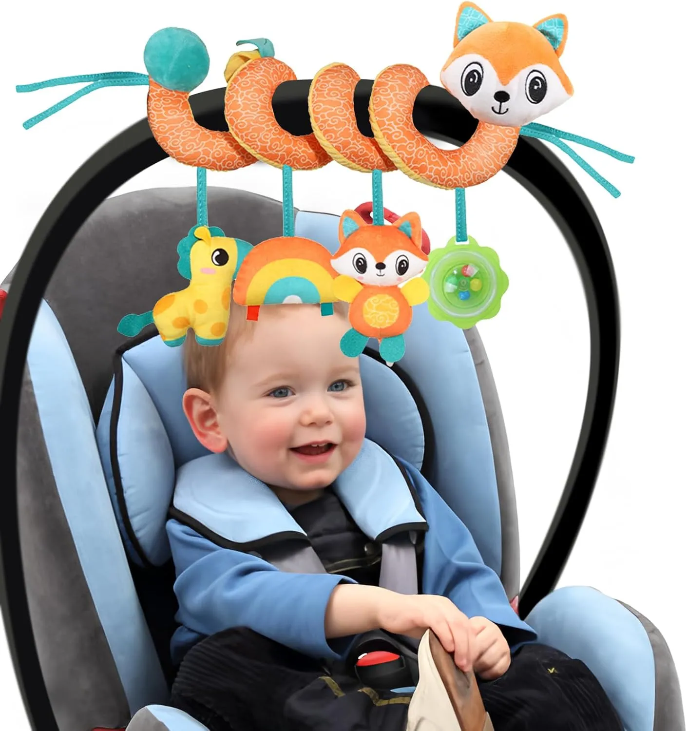 Spiral Car Seat Toys Stroller Toy for Babies - Baby Crib Hanging Rattles Toys for Babies 0-12 Months, Carseat Pram Crib with Musical Rattle Toy for Newborn Boys Girls Gifts （Fox）