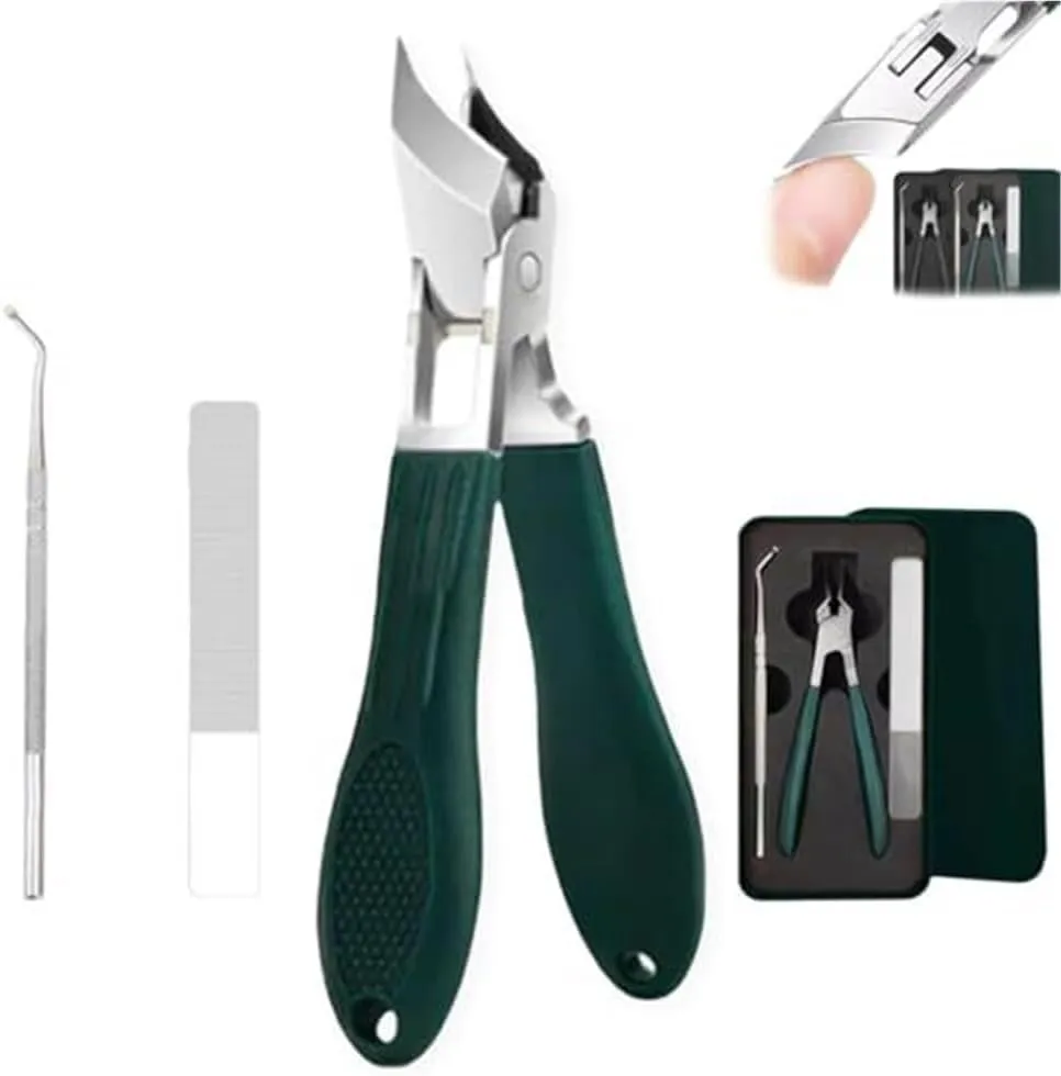 Splashproof 25° Beveled Edge Nail Clippers 3-Piece Set, Long Handle Wide Jaw Opening Anti-Splash Slanted Nail Clipper, Nail Clippers for Thick and Ingrown Nails, for Women and Men