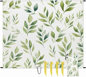 Spring Eucalyptus Leaves Beach Blanket, Sandproof Beach Mat, 68 x 59 Waterproof Quick Drying Sand Free Mat with 4 x Ground Spikes for Outdoor Travel Camping Hiking, Green Eucalyptus Leaf