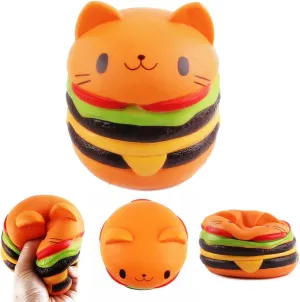 Squishy Stress Relief Toys - Jumbo Squishy Cat Hamburgers PumpkinToast Bread Chips Fruit Strawberry Peach Banana Scented Slow Rising large Squishy Charms Hand Pillow Toy Squeeze Toys (Burger cat)